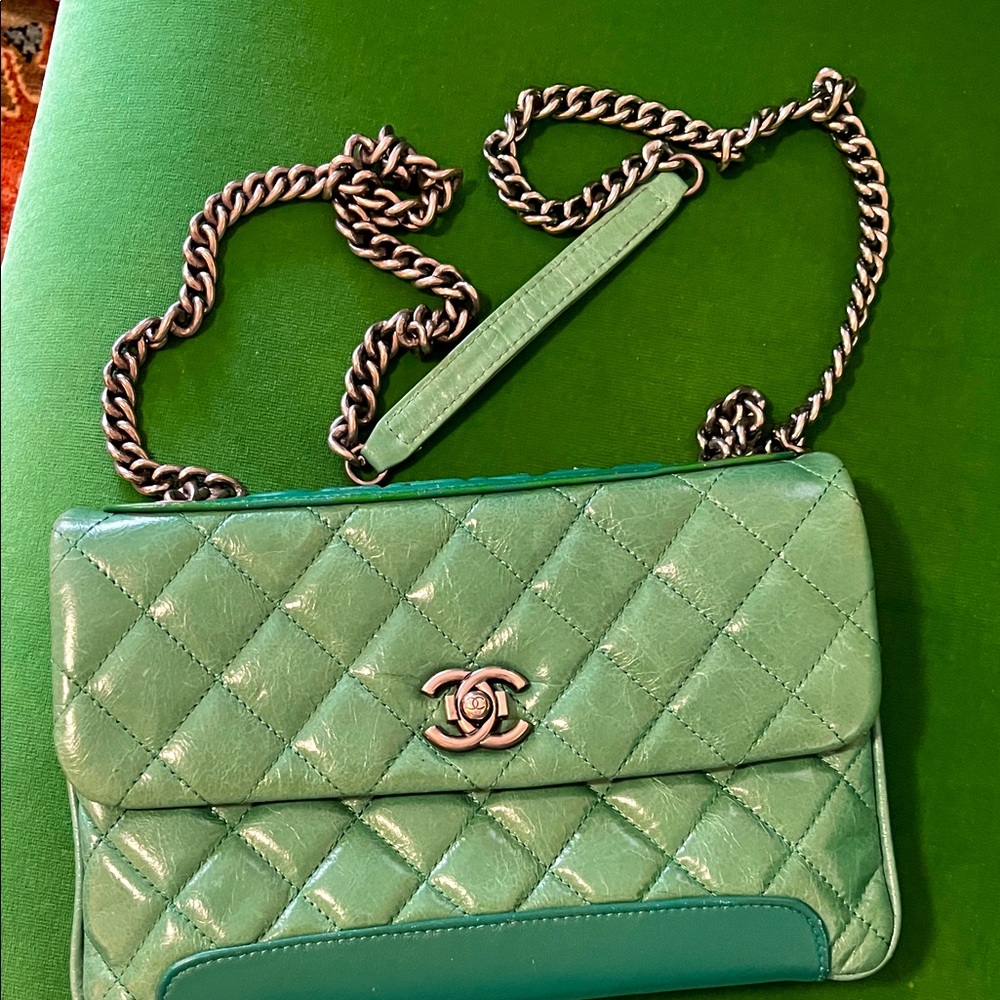 CHANEL Mint Green Quilted Crossbody Bag